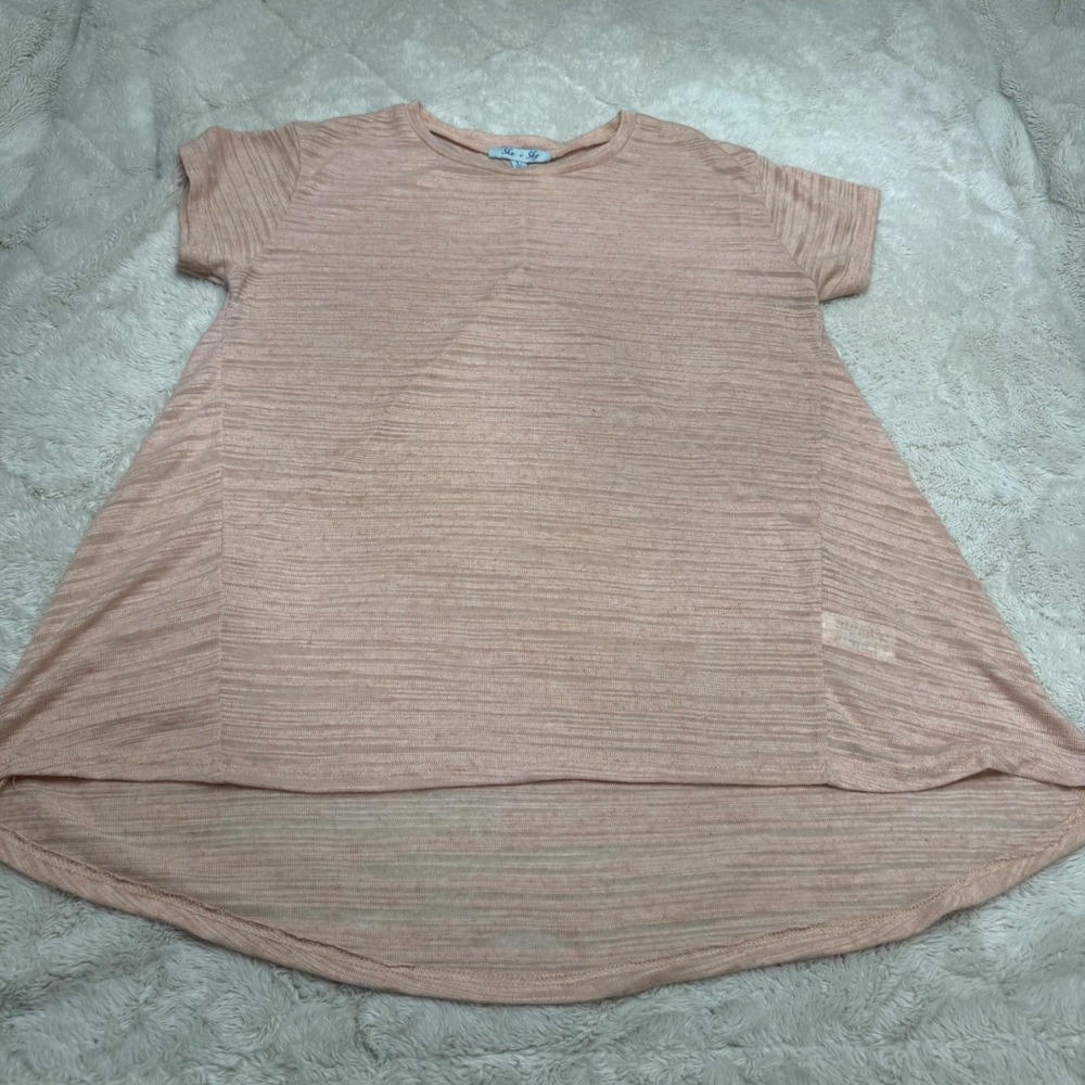 She + Sky Blush Pink Knit Swing Tunic HiLow soft girl coquette boho layering top